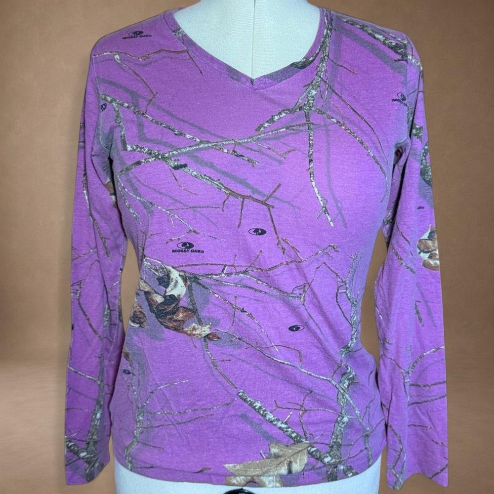Mossy Oak Purple Realtree Camo Long Sleeve V-Neck Hunting Shirt Women's M 8-10